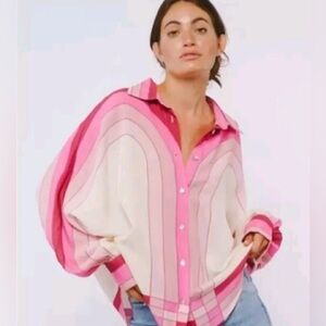 Ciebon Oversized Retro Stripe Button Down Blouse – XS